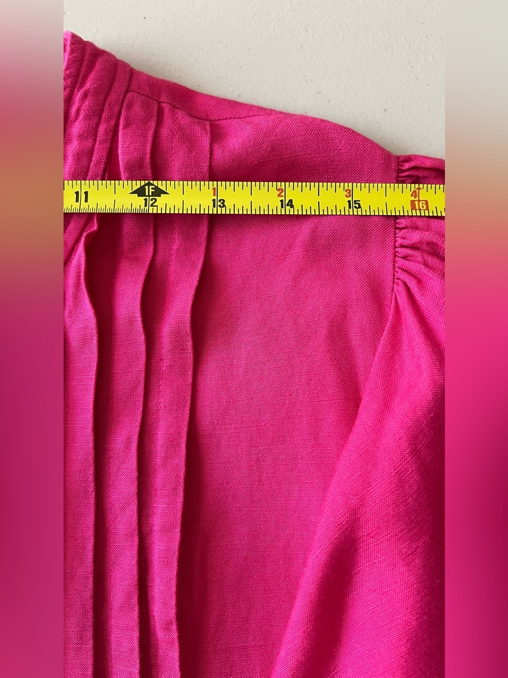 LOFT Petite Hot Pink Linen Blend Flutter Sleeve Shift Dress Pleated Front - Picture 8 of 11